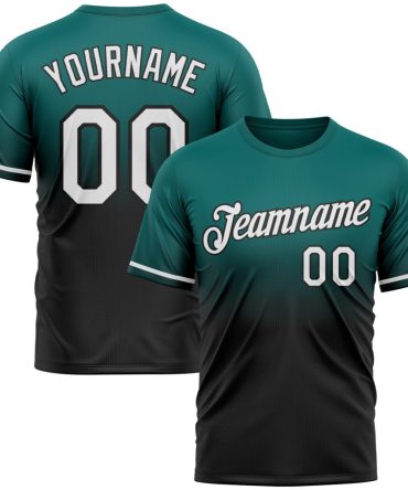 Custom Teal White-Black Fade Fashion Performance T-Shirt, For Football, Baseball, Hockey, Basketball, Softball & Rugby Fans