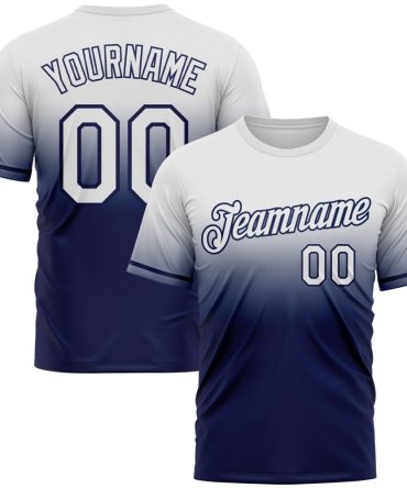 Custom White Navy Fade Fashion Performance T-Shirt, For Football, Baseball, Hockey, Basketball, Softball & Rugby Fans
