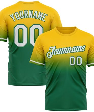 Custom Yellow White-Kelly Green Fade Fashion Performance T-Shirt, For Football, Baseball, Hockey, Basketball, Softball & Rugby Fans