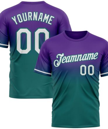 Custom Purple White-Teal Fade Fashion Performance T-Shirt, For Football, Baseball, Hockey, Basketball, Softball & Rugby Fans