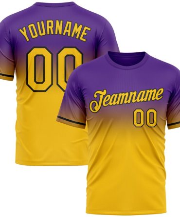 Custom Purple Yellow-Black Fade Fashion Performance T-Shirt, For Football, Baseball, Hockey, Basketball, Softball & Rugby Fans