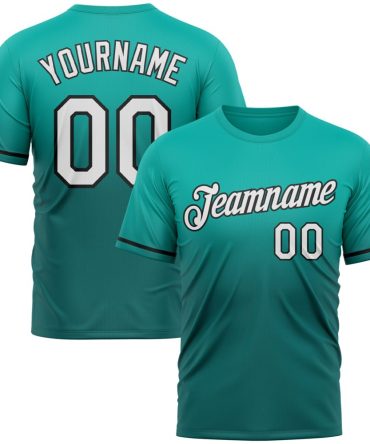 Custom Aqua Teal-Black Fade Fashion Performance T-Shirt, For Football, Baseball, Hockey, Basketball, Softball & Rugby Fans