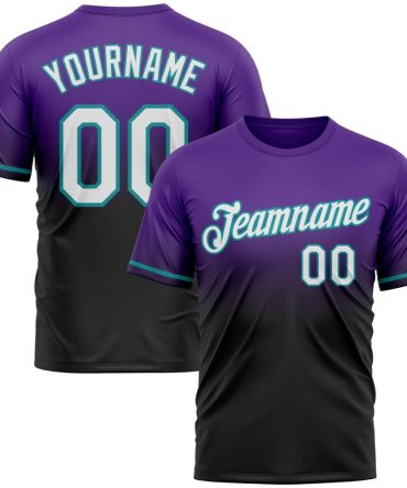 Custom Purple Black-Teal Fade Fashion Performance T-Shirt, For Football, Baseball, Hockey, Basketball, Softball & Rugby Fans