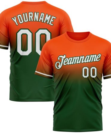 Custom Orange White-Green Fade Fashion Performance T-Shirt, For Football, Baseball, Hockey, Basketball, Softball & Rugby Fans