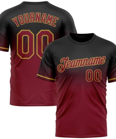 Custom Black Crimson-Old Gold Fade Fashion Performance T-Shirt, For Football, Baseball, Hockey, Basketball, Softball & Rugby Fans
