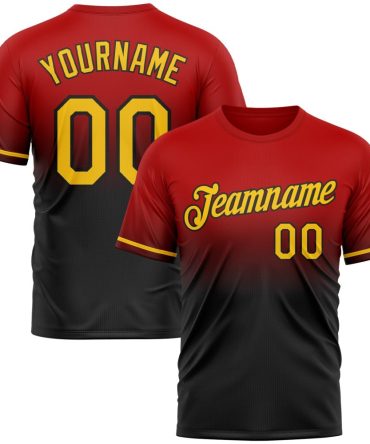 Custom Red Yellow-Black Fade Fashion Performance T-Shirt, For Football, Baseball, Hockey, Basketball, Softball & Rugby Fans