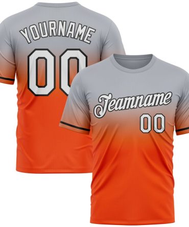 Custom Gray Orange-Black Fade Fashion Performance T-Shirt, For Football, Baseball, Hockey, Basketball, Softball & Rugby Fans
