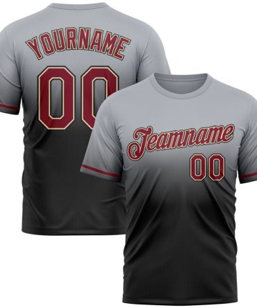 Custom Gray Crimson Black-Cream Fade Fashion Performance T-Shirt, For Football, Baseball, Hockey, Basketball, Softball & Rugby Fans