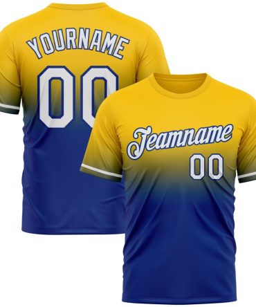Custom Yellow White-Royal Fade Fashion Performance T-Shirt, For Football, Baseball, Hockey, Basketball, Softball & Rugby Fans