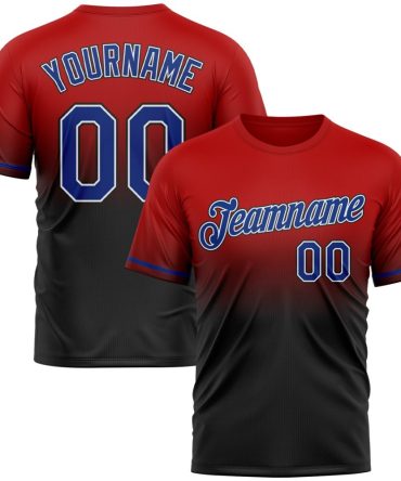 Custom Red Royal-Black Fade Fashion Performance T-Shirt, For Football, Baseball, Hockey, Basketball, Softball & Rugby Fans
