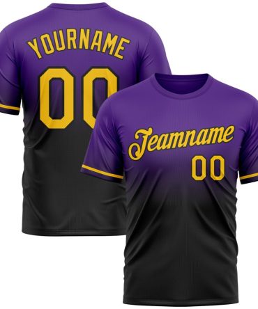 Custom Purple Yellow-Black Fade Fashion Performance T-Shirt, For Football, Baseball, Hockey, Basketball, Softball & Rugby Fans