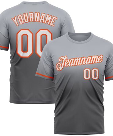 Custom Gray Steel Gray-Orange Fade Fashion Performance T-Shirt, For Football, Baseball, Hockey, Basketball, Softball & Rugby Fans