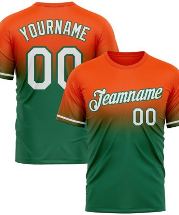 Custom Orange White-Kelly Green Fade Fashion Performance T-Shirt, For Football, Baseball, Hockey, Basketball, Softball & Rugby Fans