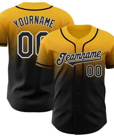 Custom Gold Black-White Fade Fashion Baseball Jersey, Gift For Baseball Fans