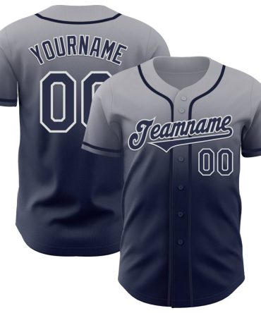 Custom Gray Navy-White Fade Fashion Baseball Jersey, Gift For Baseball Fans
