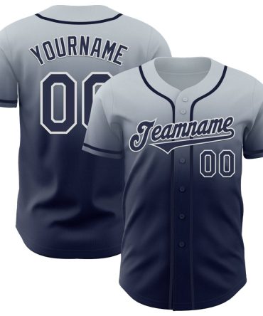 Custom Silver Navy-White Fade Fashion Baseball Jersey, Gift For Baseball Fans