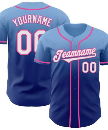 Custom Light Blue White Royal-Pink Fade Fashion Baseball Jersey, Gift For Baseball Fans