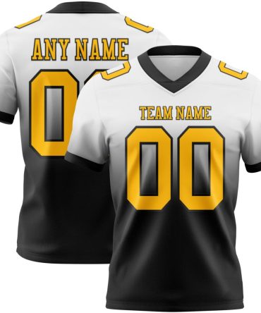 Custom White Gold-Black Authentic Fade Fashion Football Jersey, Gift For Football Fans