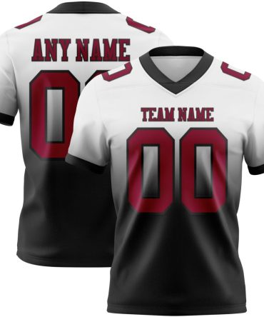 Custom White Maroon-Black Authentic Fade Fashion Football Jersey, Gift For Football Fans