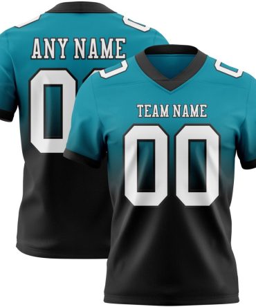 Custom Teal White-Black Authentic Fade Fashion Football Jersey, Gift For Football Fans
