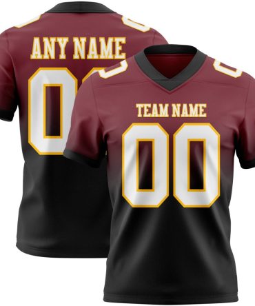 Custom Burgundy White Black-Gold Authentic Fade Fashion Football Jersey, Gift For Football Fans