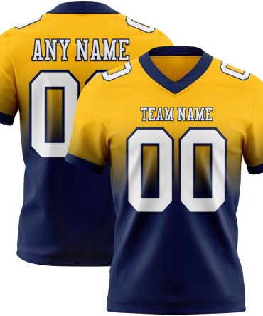 Custom Gold White-Navy Authentic Fade Fashion Football Jersey, Gift For Football Fans