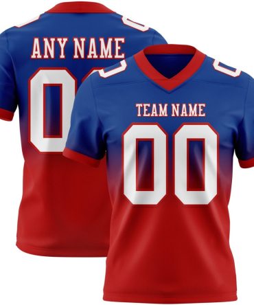 Custom Royal White-Red Authentic Fade Fashion Football Jersey, Gift For Football Fans