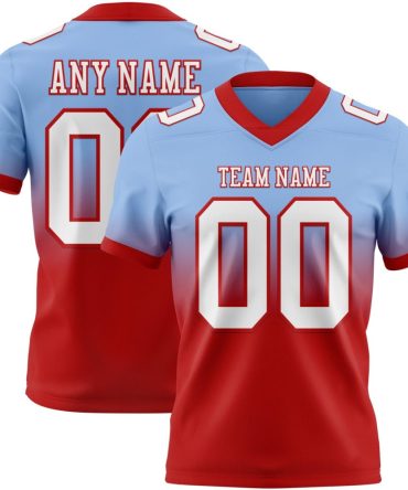 Custom Light Blue White-Red Authentic Fade Fashion Football Jersey, Gift For Football Fans