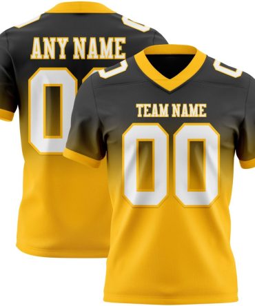 Custom Black White-Gold Authentic Fade Fashion Football Jersey, Gift For Football Fans
