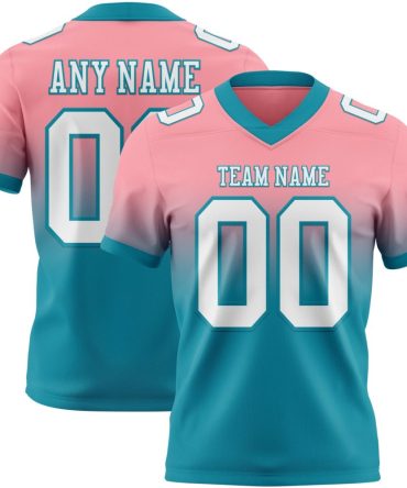 Custom Medium Pink White-Teal Authentic Fade Fashion Football Jersey, Gift For Football Fans