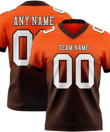 Custom Orange White-Brown Authentic Fade Fashion Football Jersey, Gift For Football Fans