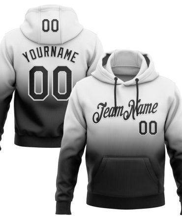 Custom White Black Fade Fashion Sports Pullover Sweatshirt Hoodie, Gift For Football, Baseball, Hockey, Basketball, Softball & Rugby Fans