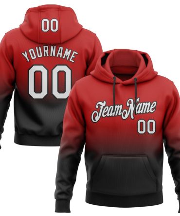 Custom Red White-Black Fade Fashion Sports Pullover Sweatshirt Hoodie, Gift For Football, Baseball, Hockey, Basketball, Softball & Rugby Fans