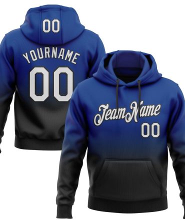 Custom Royal White-Black Fade Fashion Sports Pullover Sweatshirt Hoodie, Gift For Football, Baseball, Hockey, Basketball, Softball & Rugby Fans