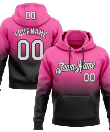 Custom Pink White-Black Fade Fashion Sports Pullover Sweatshirt Hoodie, Gift For Football, Baseball, Hockey, Basketball, Softball & Rugby Fans
