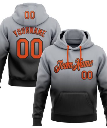 Custom Gray Orange-Black Fade Fashion Sports Pullover Sweatshirt Hoodie, Gift For Football, Baseball, Hockey, Basketball, Softball & Rugby Fans