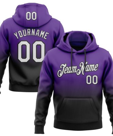 Custom Purple White-Black Fade Fashion Sports Pullover Sweatshirt Hoodie, Gift For Football, Baseball, Hockey, Basketball, Softball & Rugby Fans