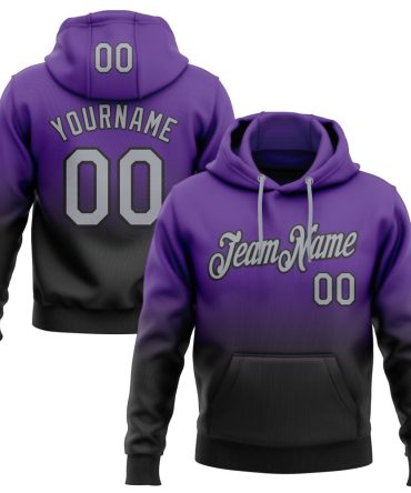 Custom Purple Gray-Black Fade Fashion Sports Pullover Sweatshirt Hoodie, Gift For Football, Baseball, Hockey, Basketball, Softball & Rugby Fans