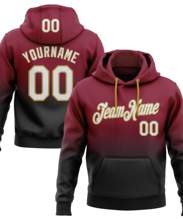 Custom Crimson White Black-Old Gold Fade Fashion Sports Pullover Sweatshirt Hoodie, Gift For Football, Baseball, Hockey, Basketball, Softball & Rugby Fans