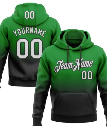 Custom Grass Green White-Black Fade Fashion Sports Pullover Sweatshirt Hoodie, Gift For Football, Baseball, Hockey, Basketball, Softball & Rugby Fans