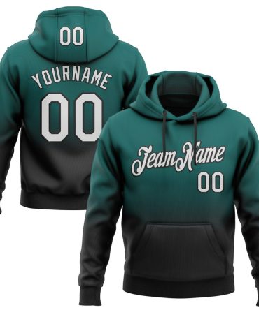 Custom Midnight Green White-Black Fade Fashion Sports Pullover Sweatshirt Hoodie, Gift For Football, Baseball, Hockey, Basketball, Softball & Rugby Fans