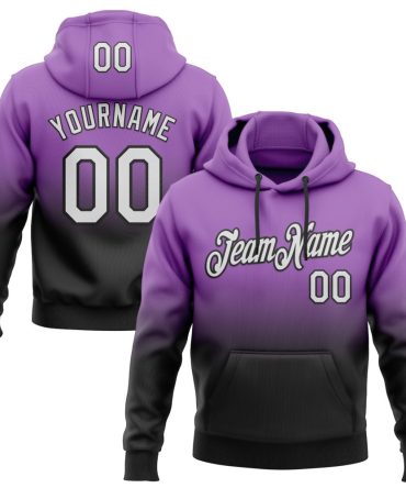 Custom Medium Purple White-Black Fade Fashion Sports Pullover Sweatshirt Hoodie, Gift For Football, Baseball, Hockey, Basketball, Softball & Rugby Fans