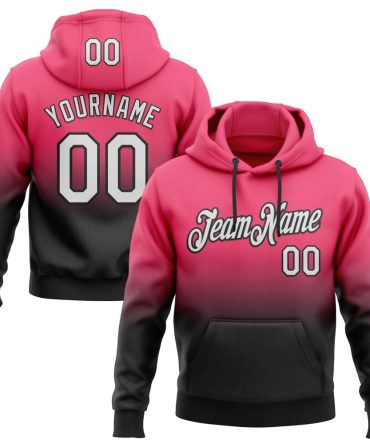 Custom Neon Pink White-Black Fade Fashion Sports Pullover Sweatshirt Hoodie, Gift For Football, Baseball, Hockey, Basketball, Softball & Rugby Fans
