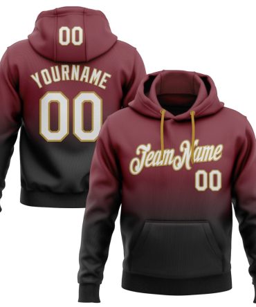 Custom Burgundy White Black-Old Gold Fade Fashion Sports Pullover Sweatshirt Hoodie, Gift For Football, Baseball, Hockey, Basketball, Softball & Rugby Fans