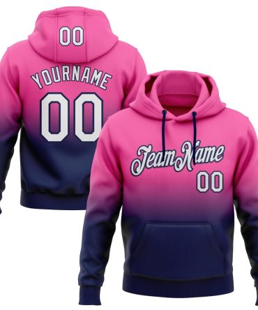 Custom Pink White-Navy Fade Fashion Sports Pullover Sweatshirt Hoodie, Gift For Football, Baseball, Hockey, Basketball, Softball & Rugby Fans