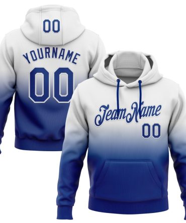Custom White Royal Fade Fashion Sports Pullover Sweatshirt Hoodie, Gift For Football, Baseball, Hockey, Basketball, Softball & Rugby Fans