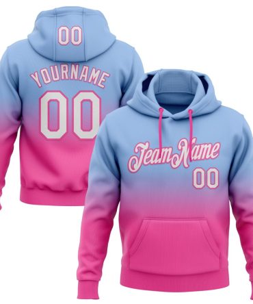 Custom Light Blue White-Pink Fade Fashion Sports Pullover Sweatshirt Hoodie, Gift For Football, Baseball, Hockey, Basketball, Softball & Rugby Fans