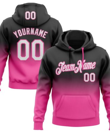 Custom Black White-Pink Fade Fashion Sports Pullover Sweatshirt Hoodie, Gift For Football, Baseball, Hockey, Basketball, Softball & Rugby Fans