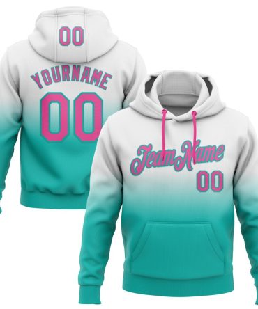 Custom White Pink-Aqua Fade Fashion Sports Pullover Sweatshirt Hoodie, Gift For Football, Baseball, Hockey, Basketball, Softball & Rugby Fans