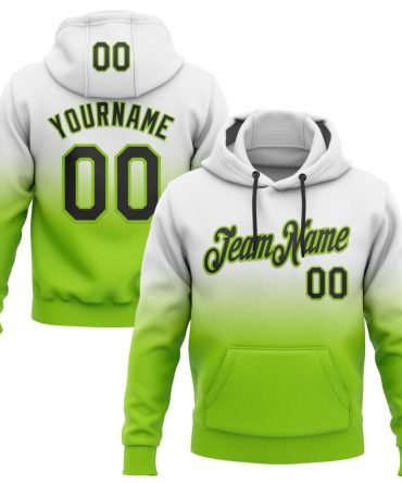 Custom White Black-Neon Green Fade Fashion Sports Pullover Sweatshirt Hoodie, Gift For Football, Baseball, Hockey, Basketball, Softball & Rugby Fans